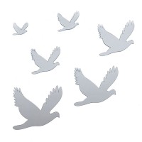 Зеркальный декор акриловый самоклеющийся Птицы серебро, 6шт (D) SW-00002520